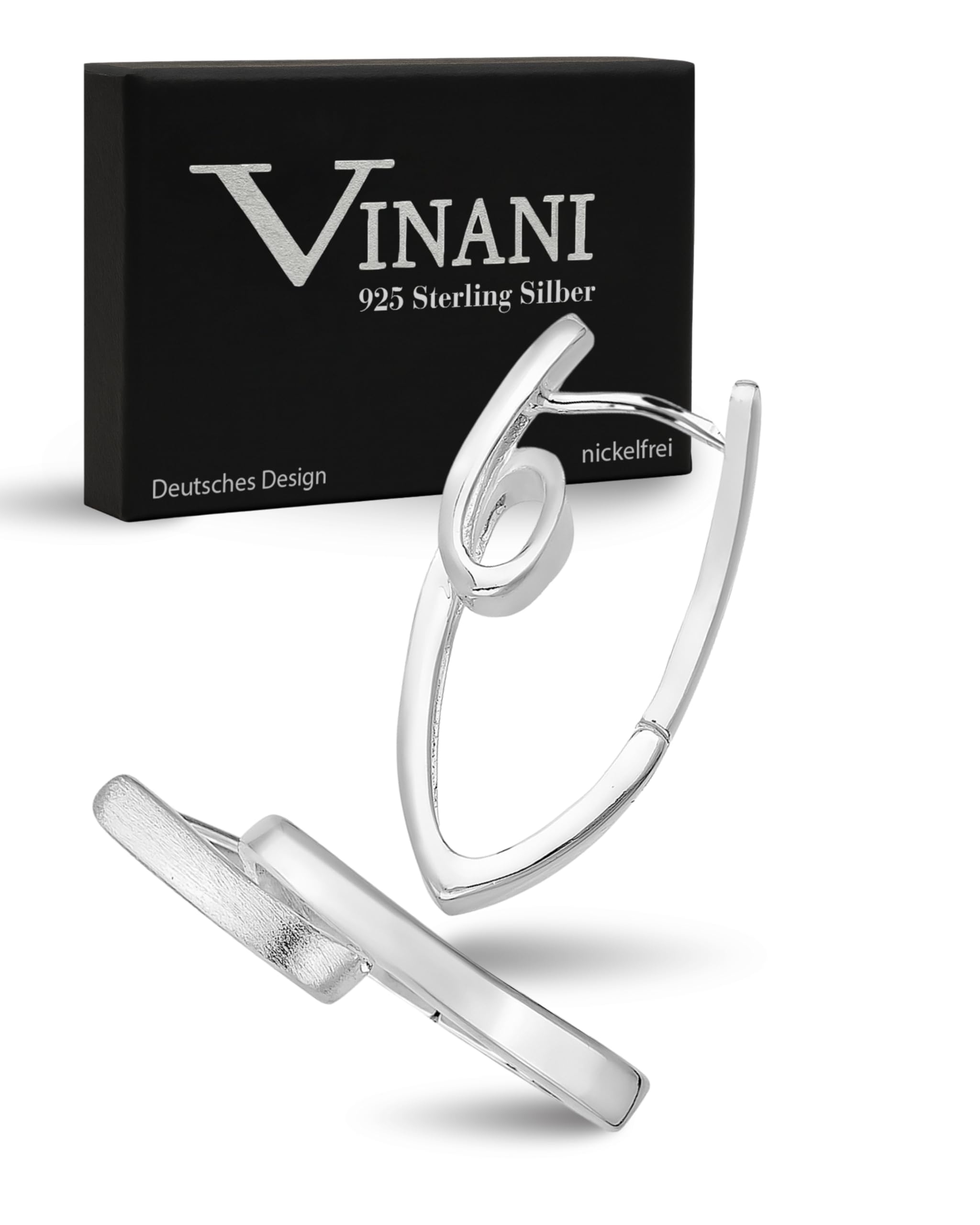 VINANI Klapp-Creolen aus 925 Sterling Silber I Nickelfreie Ohrringe für Damen I Mattierte & glänzende Oberfläche mit Anlaufschutz I Allergikerfreundlich I Handarbeit in Juweliersqualität I CKNK