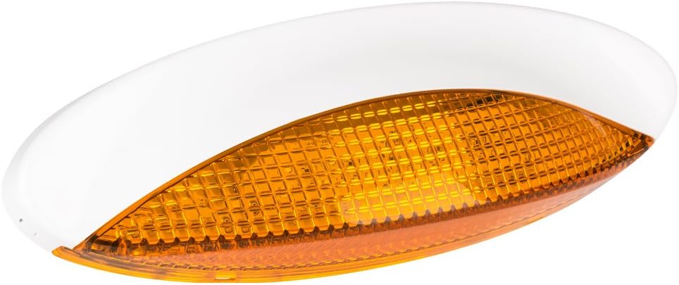 LumitronicsRV LED Euro-Style Porch Light - Amber Lens (White)