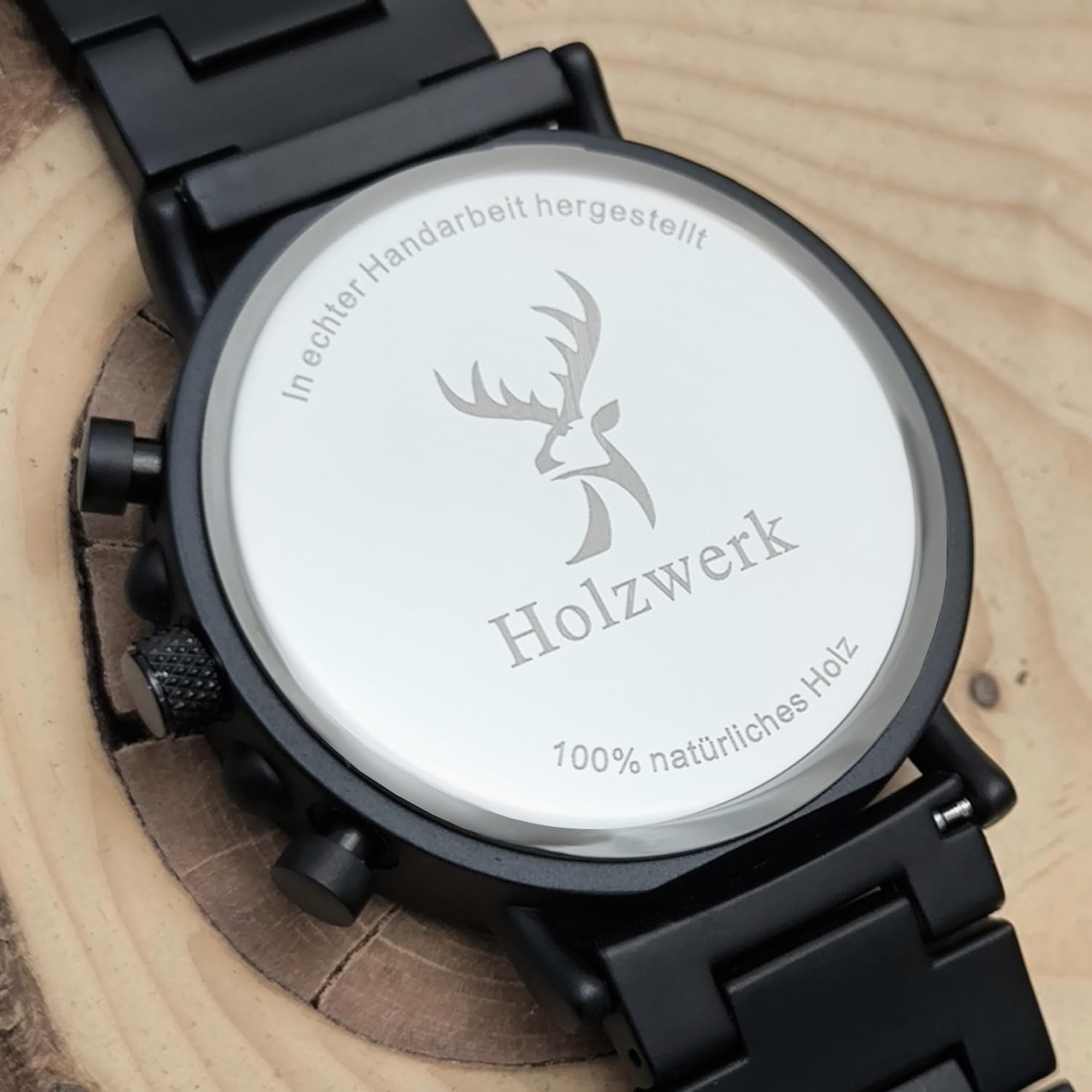 Holzwerk Germany Handgefertigte Designer Herren Uhr Öko Natur Holz Uhr Chronograph Armband Analog Holzuhr Quarz Braun Schwarz Grau Römische Ziffern Datum Holz