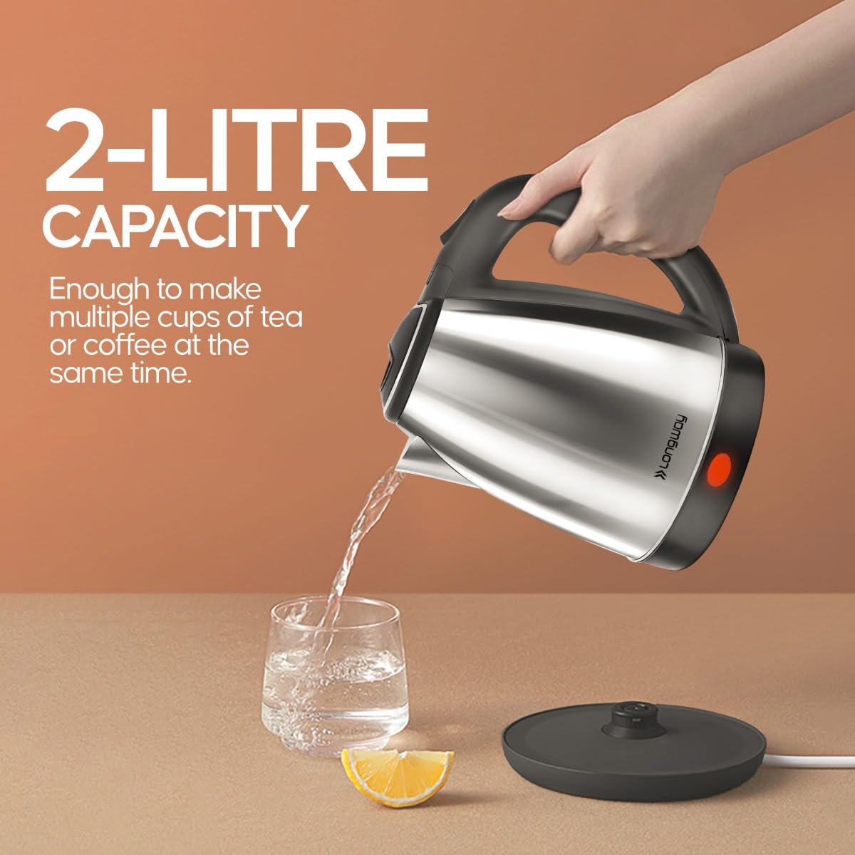 Longway Kestro 2 Liter Electric Kettle with Stainless Steel Body for Boiling (Black & Silver, 1500 Watt) 4