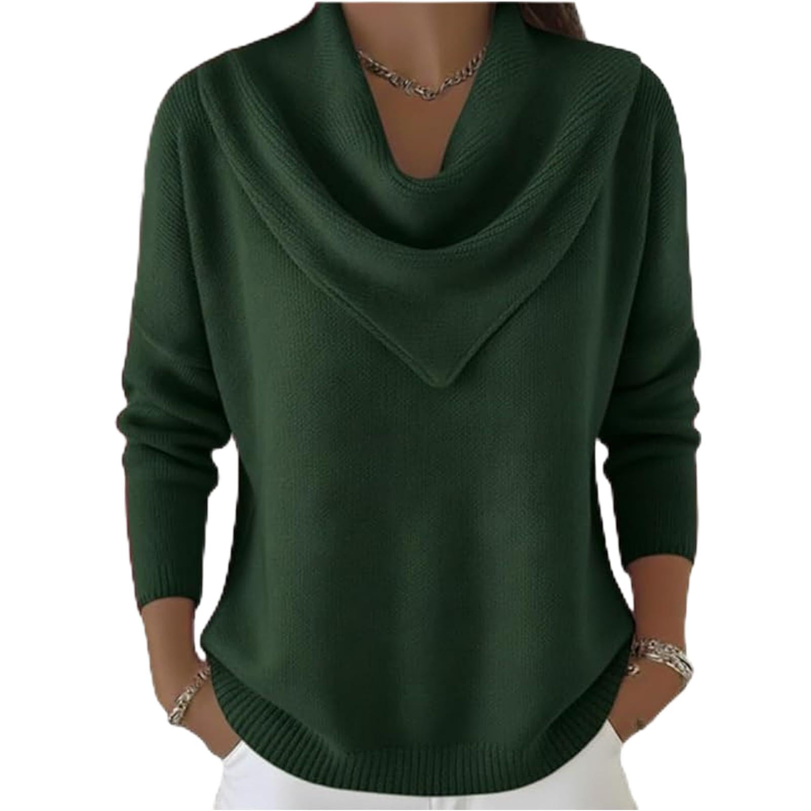 Elegant Retro Soft Triangle Neck Sweater Top Womens Cozy Knitted Casual Clothes Pullover for Winter