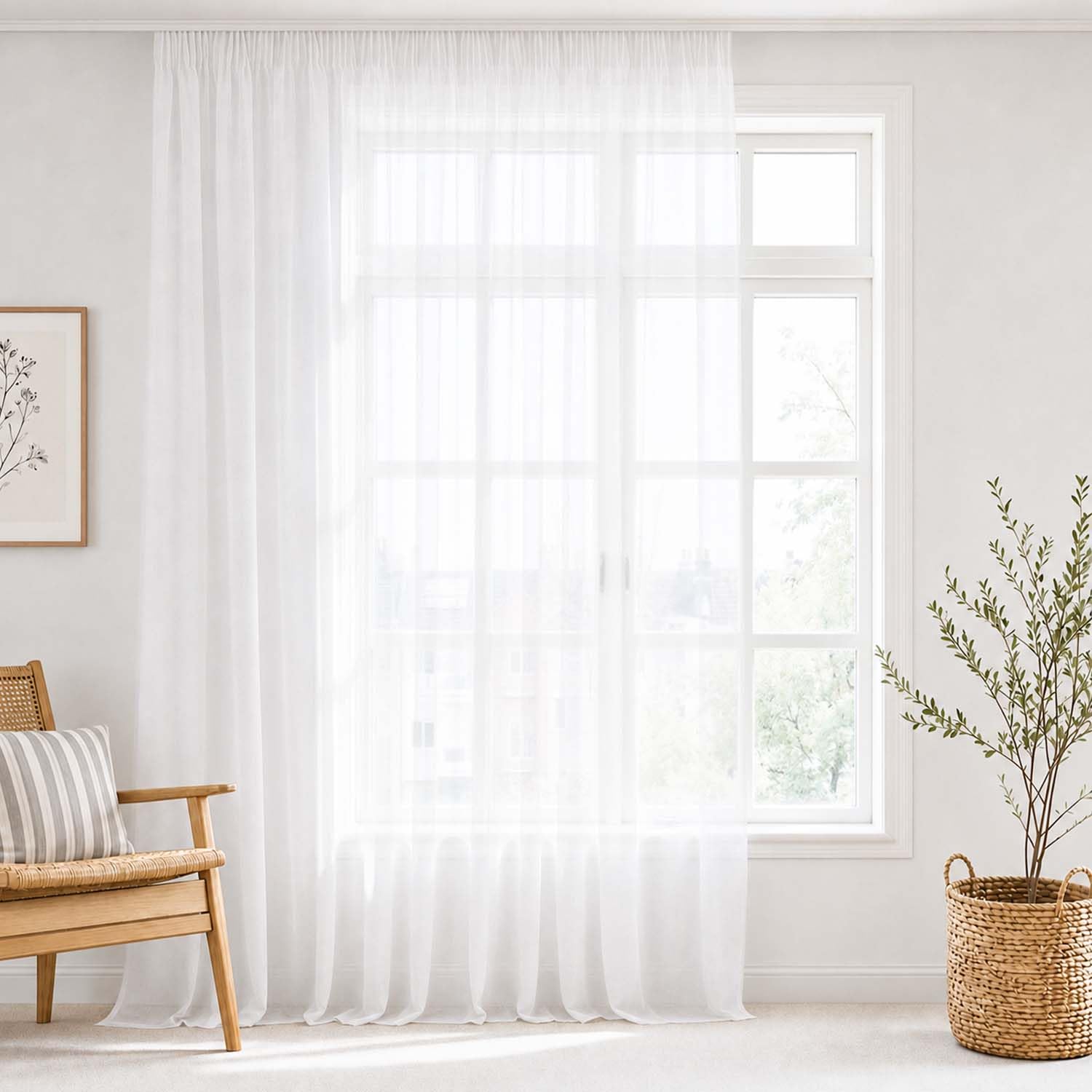 Vangao Gardinen mit kräuselband Voile Weiß Modern Vorhänge kurz 2er Set