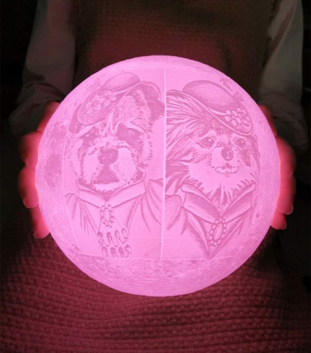 Personalized Moon Lamp 3D Photo Moonlight Night Light Home Decoration Customized Personalized Moon USB Charging Light Remote Control Switch Gifts for Friends (12cm)