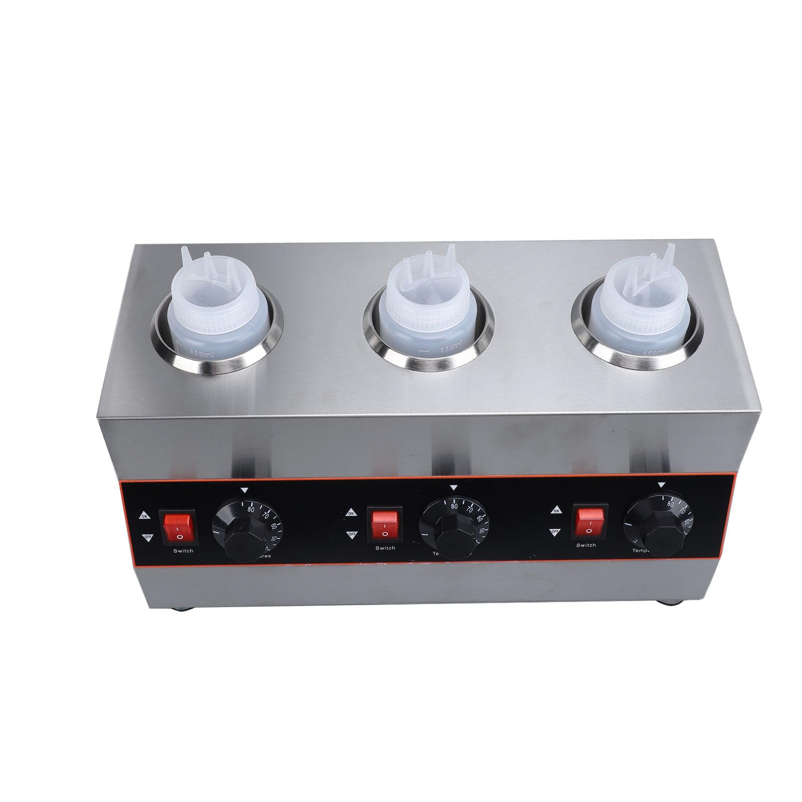 Fdit Calentador de Queso para Eléctrico 480W 3 Botellas 650ml con Temperatura Ajustable 86-185F y Acero Inoxidable 304 para Nacho Cheese Hot Fudge Caramel (Enchufe europeo 220V)