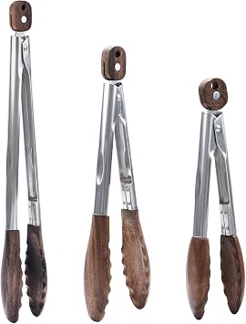 3 Pcs Wooden Tongs for Cooking, 9 Inch 12 Inch 15 Inch Wood Tongs for Cooking, Wooden Kitchen Tongs for Serving Food, BBQ, Tossing Salad