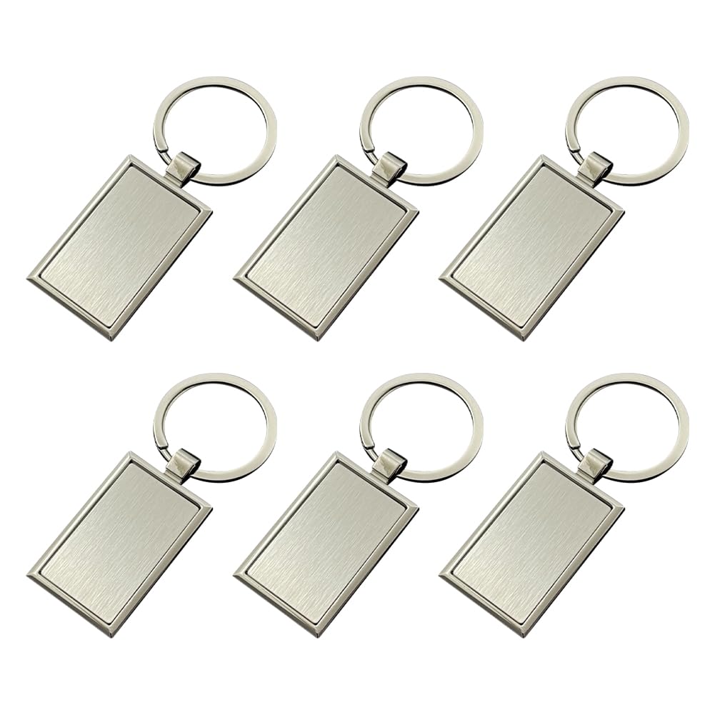 6 Pcs Solid Metal Key Tags Polished Key Labels Blank Luggage Tags Dog Pet Name Labels Craft Key Chain Tags with Split Key Ring Rectangular