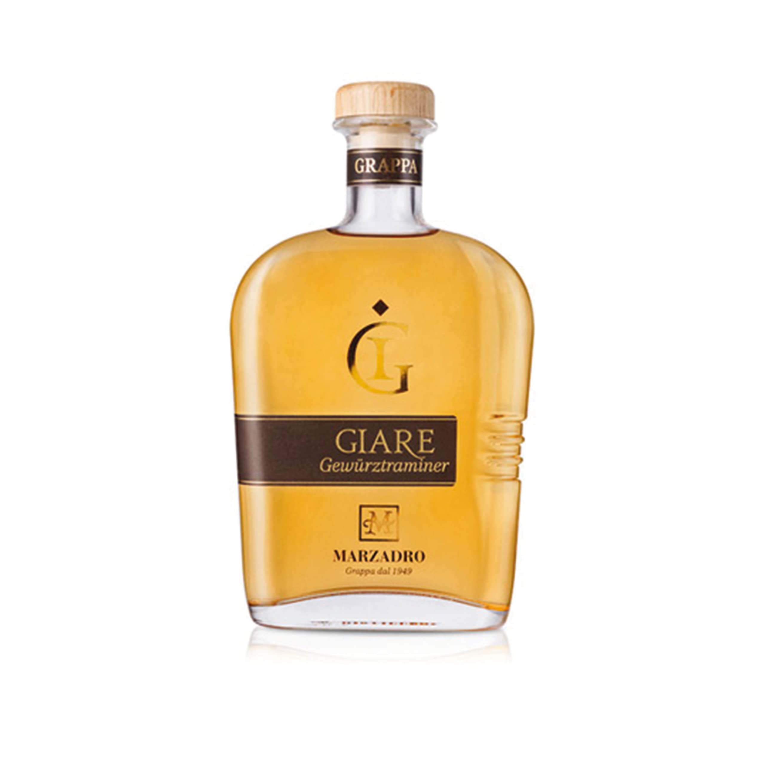 Grappa Giare Gewürztraminer Marzadro 0,7 ℓ | Aromatische Spirituose aus Italien - 36 Monate im Eichenfass gereift - Weicher Geschmack mit intensiven Fruchtnoten