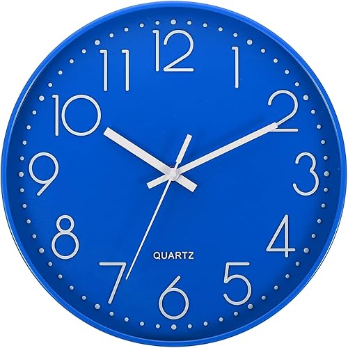 PATIKIL Reloj de pared de 12 pulgadas, funciona con pilas, silencioso, sin tictac, para decoración de oficina, dormitorio, color azul