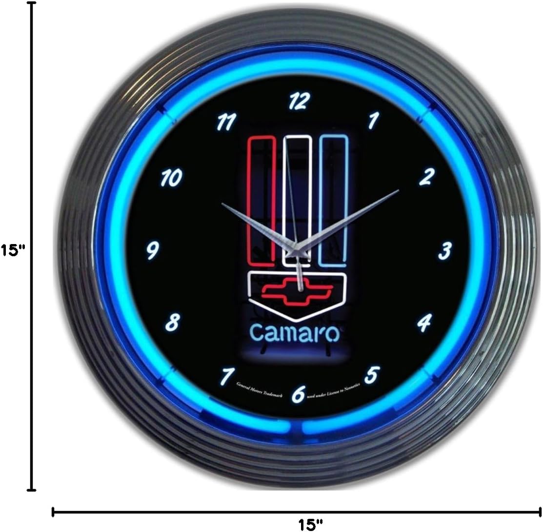 GM Camaro Red, White & Blue Neon Clock