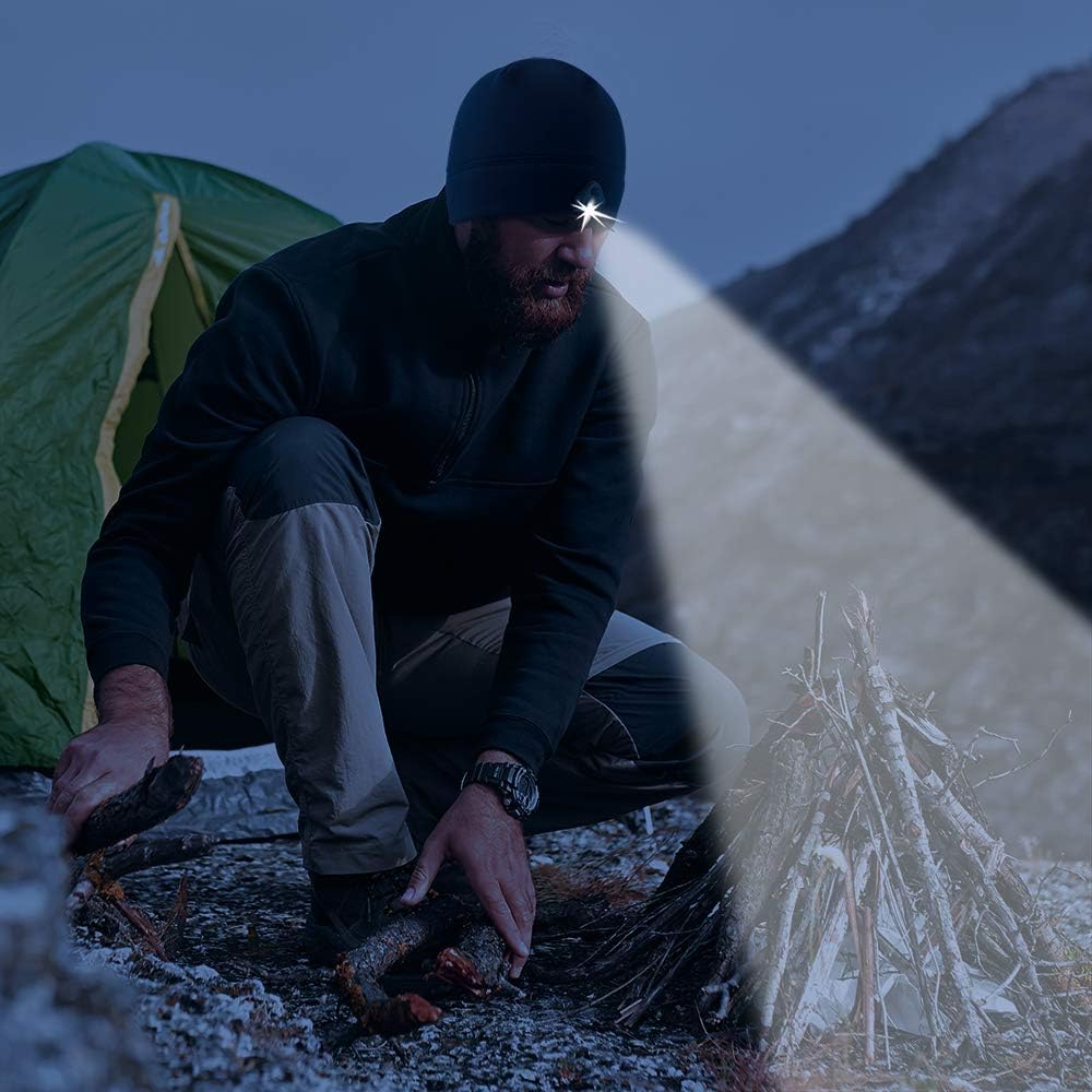 POWERCAP LED Hat Light 150 Lumens Rechargeable Fleece Beanie with Bright Built-in Headlamp Waterproof LED Warm One Size Cap (Black 2.0 Beanie) - Image 6