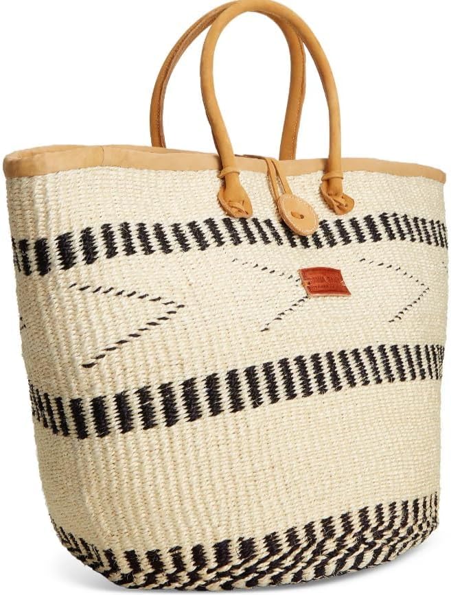 SAWA SAWA Balance Point Handwoven Economical Sisal Straw Tote Bag, Market Grocery Shopping Bags with Leather Strap Handles and Button Closure, Large Straw Shoulder Purse Suitable for Travel - Image 3