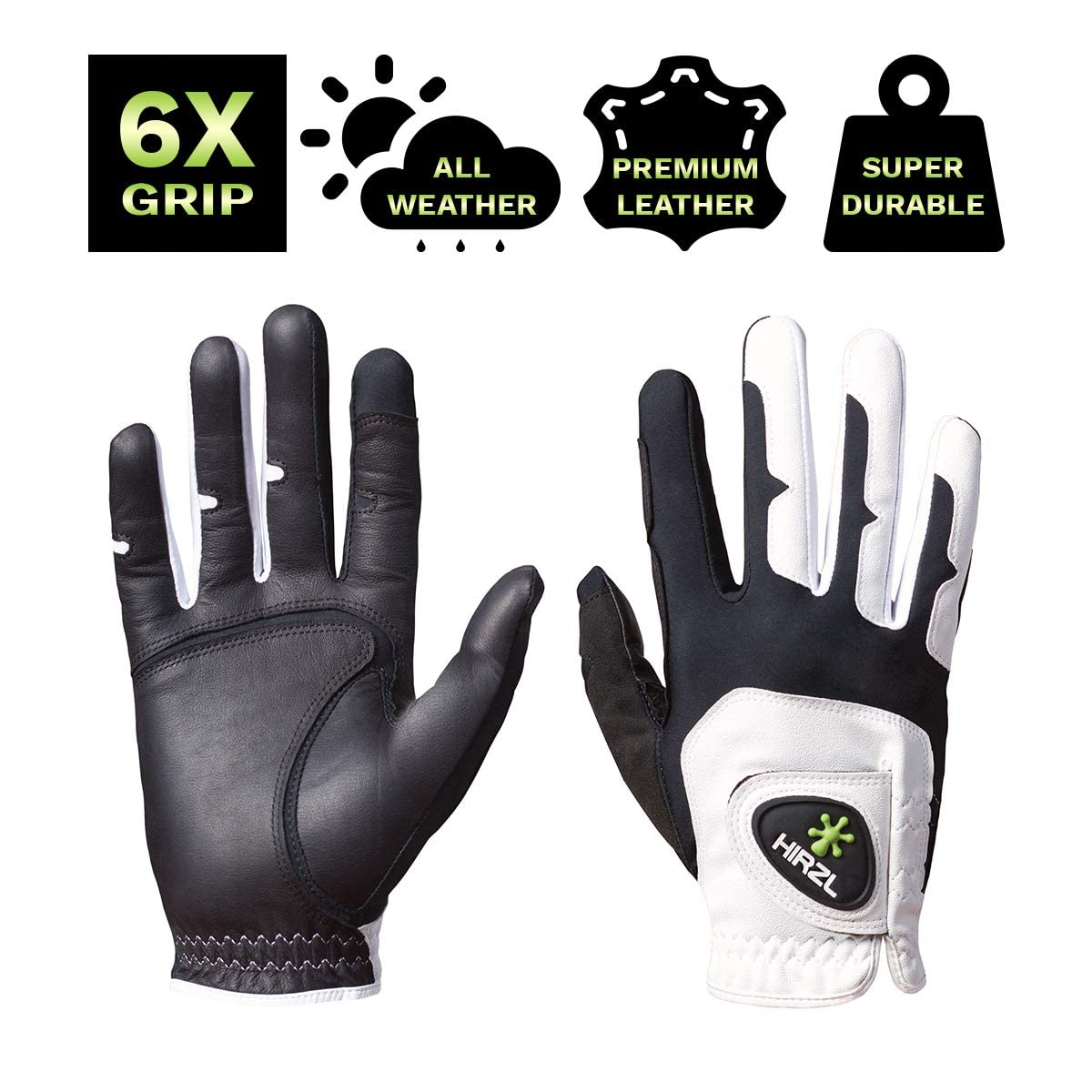 HIRZL GRIPPP FIT – Men's All-Weather Golf Glove (White/Black) | Kangaroo Leather & Lycra | Small/Med/Med-Large, Worn on Left Hand (Pack of 3)