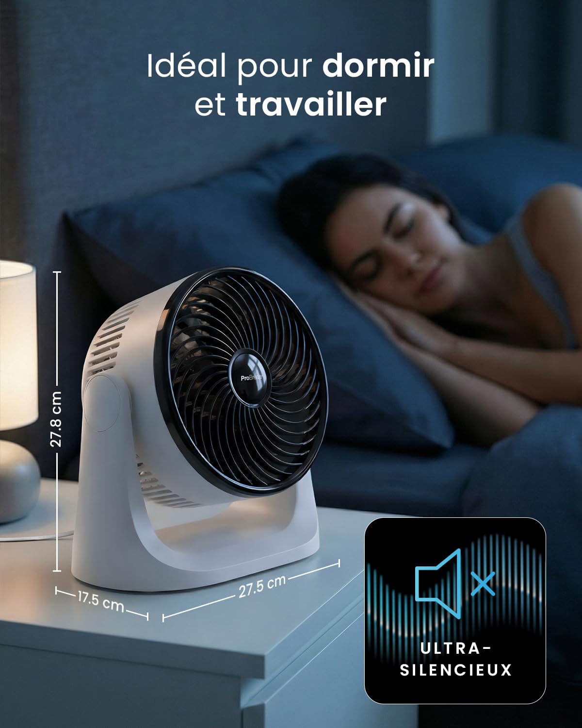 Pro Breeze AirFlo Mini Turbo – Ventilateur de Bureau Silencieux Ultra Puissant, 3 Vitesses, Inclinaison 90°, Ventilateur Compact pour Chambre, Bureau & Maison, Rafraîchissement Instantané
