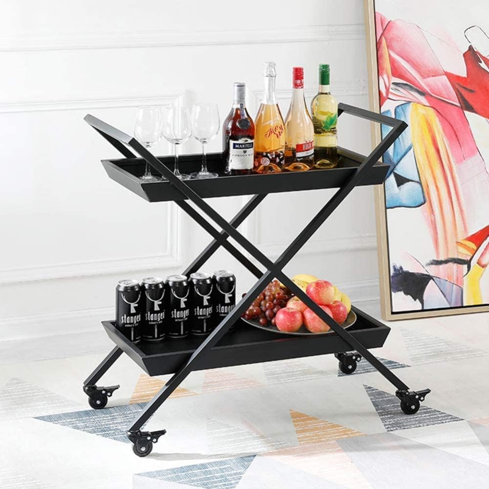 Bar Cart, Home Bar Hotel Serving Cart Wine Cart - Serving Wine Cart Trolley/ 2 Tier High Capacity Storage Shelves with Wheel/Bar Dining Room Tea Storage Cart/Shelves Cart for Cart Bathroom