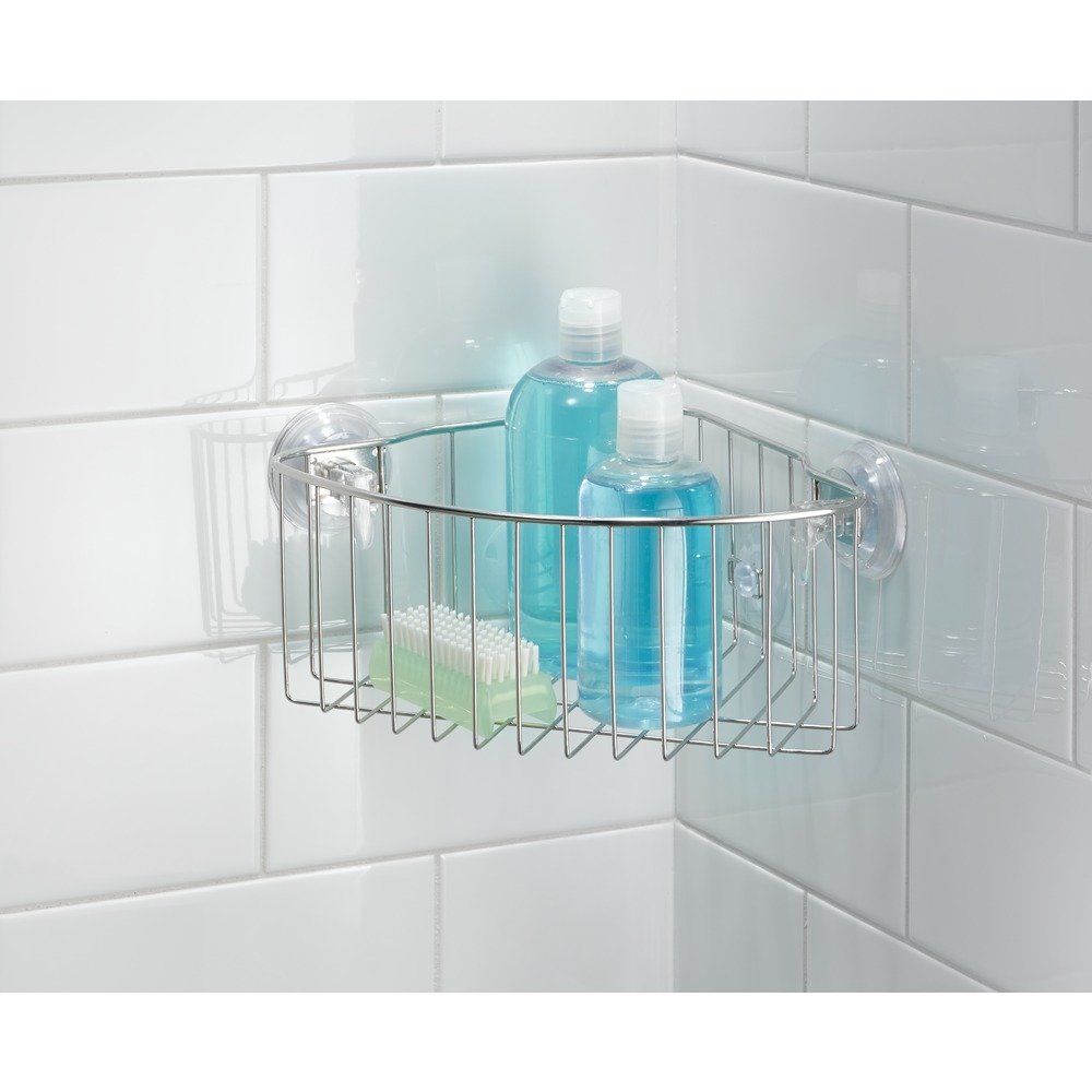 iDesign Reo Stainless Steel Power Lock Suction Corner Storage Shelf - 11.25