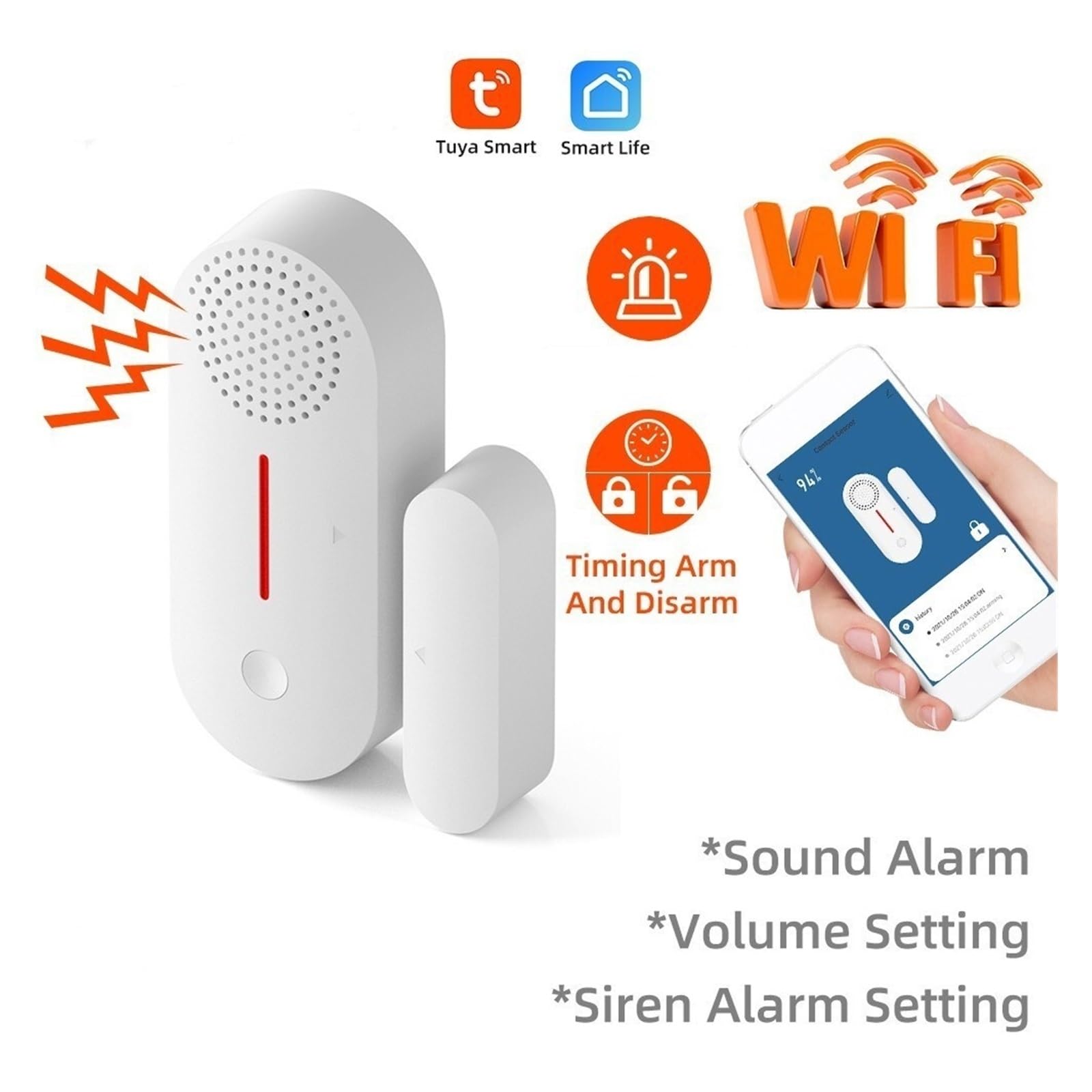 Alarmes De Porte, Tuya – capteur de porte/fenêtre WiFi, détecteur d'ouverture de porte, alarme sonore, bras et désarmement chronométrés, Protection de sécurité à domicile, application Smart Life Pour
