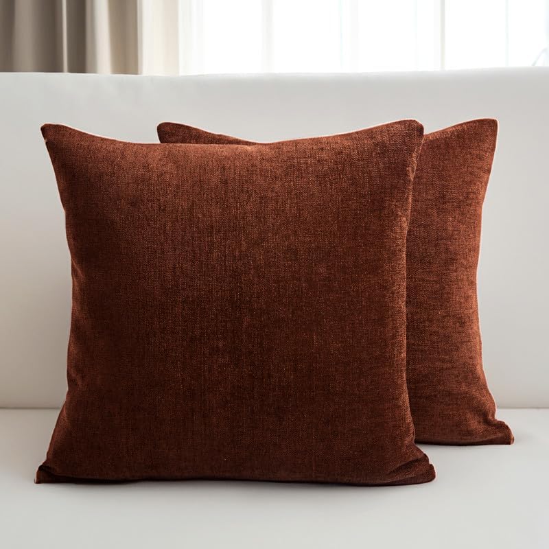 Encasa Chenille Cushion Covers Set of 2 | Mustard - (16"x16") (40x40 cm) | Decorative Accent Square Throw Pillow Cases For Couch, Home Decor, Sofa
