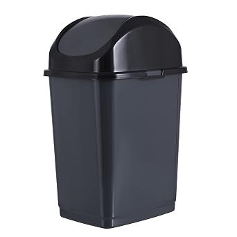 Superio Mini Plastic Trash Can with Swing Top Lid 1.25 Gallon Compact Small Waste Bin Portable Garbage Can for Countertop, Desktop, Make up Vanity, Bathroom, Car, Under Sink, Dorm,Grey
