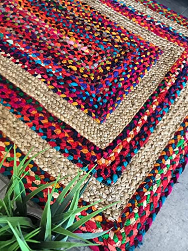 Image of Jute Braided Natural Hand Woven & Reversible Rug for Living Room Kitchen Entryway, Farmhouse Rustic Burlap Carpet Floor Mat (cottjuterect, 2X5-feet)