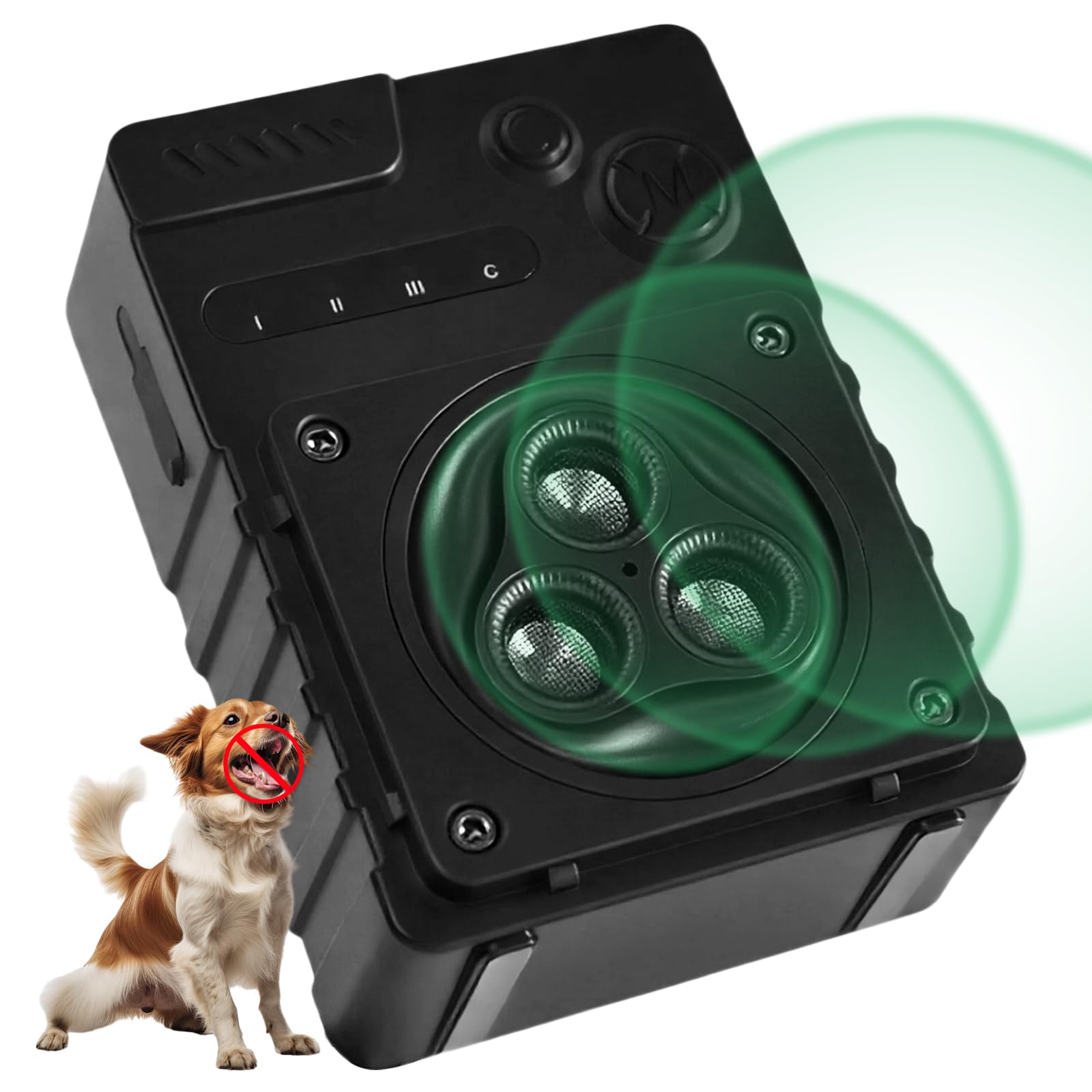Appareil anti-aboiement à ultrasons pour chiens de taille moyenne et grande - 3 fréquences - Étanche IP45 - Anti-aboiement pour chiens - Intérieur et extérieur - Noir