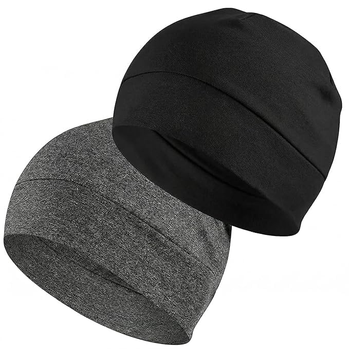 Cotton Lycra Beanie Skull Cap for Men Women Soft Stretch Head Cap Sleep Cap Helmet Liner for Bike Riding Cycling Running Gym Sports Unisex Headwear Combo Pack of 2-image-25