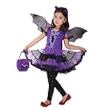 Girls Bat Halloween Costume Witch Cosplay Costume Tutu Dress Set for Kids