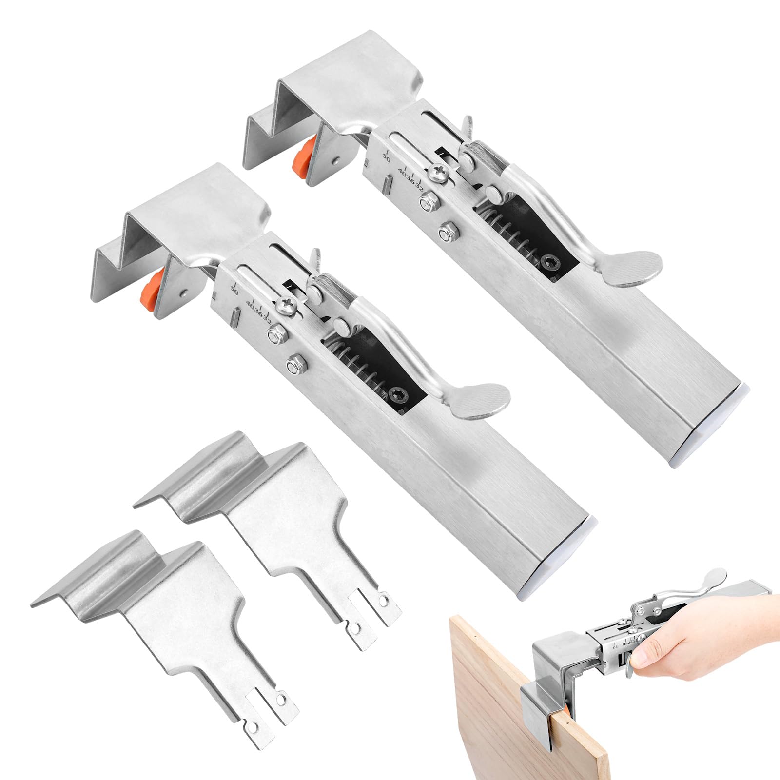 lasuroa 2pcs Adjustable Drawer Fixing Clamps, Stainless Steel Drawer Front Mounting Clamps with 2 Replacement Bow Clips for Quick and Easy Cabinets & Drawers Installation