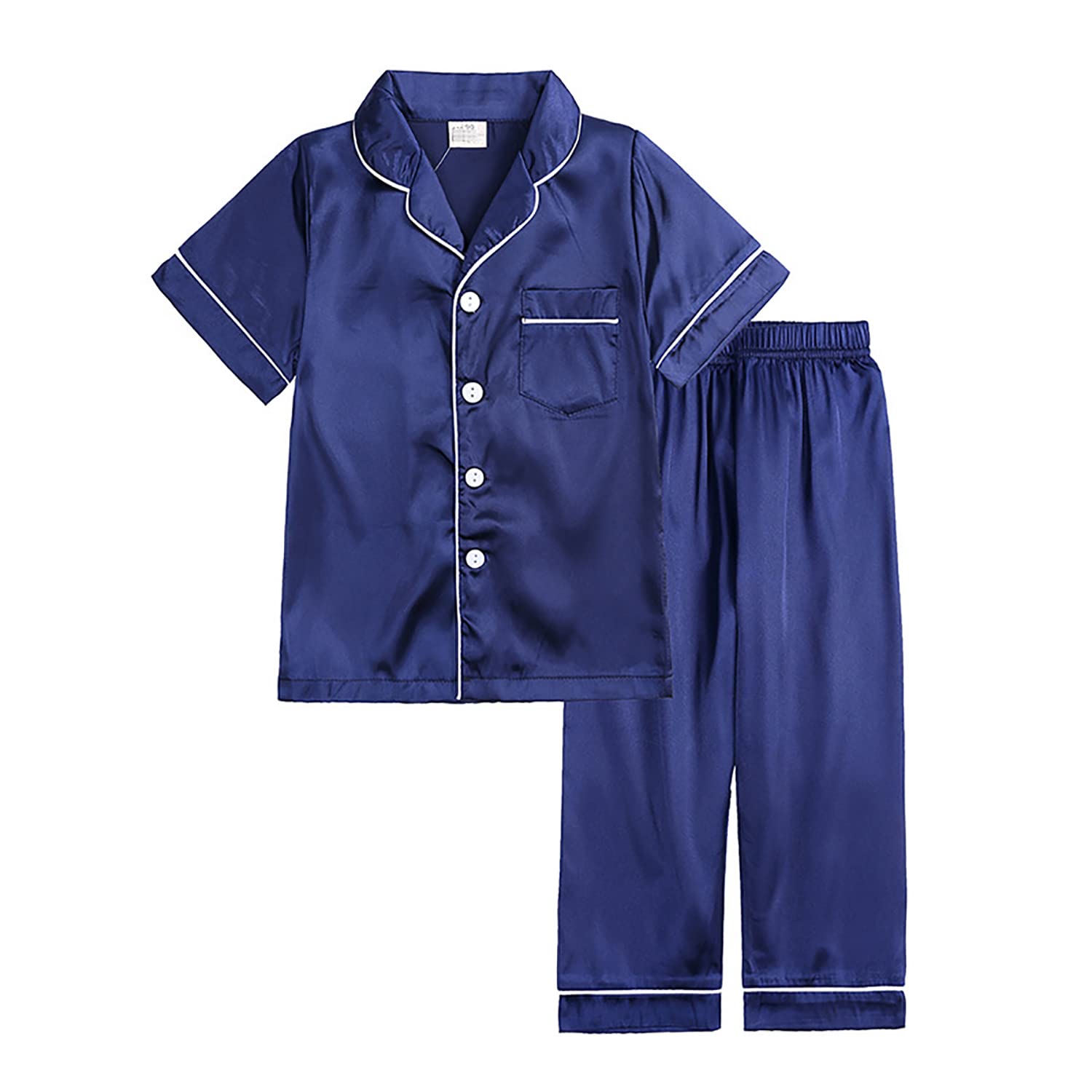 Verve Jelly Ensemble de pyjama 2 pièces en satin de soie pour bébé garçon et fille avec haut boutonné à manches courtes et pantalon de nuit