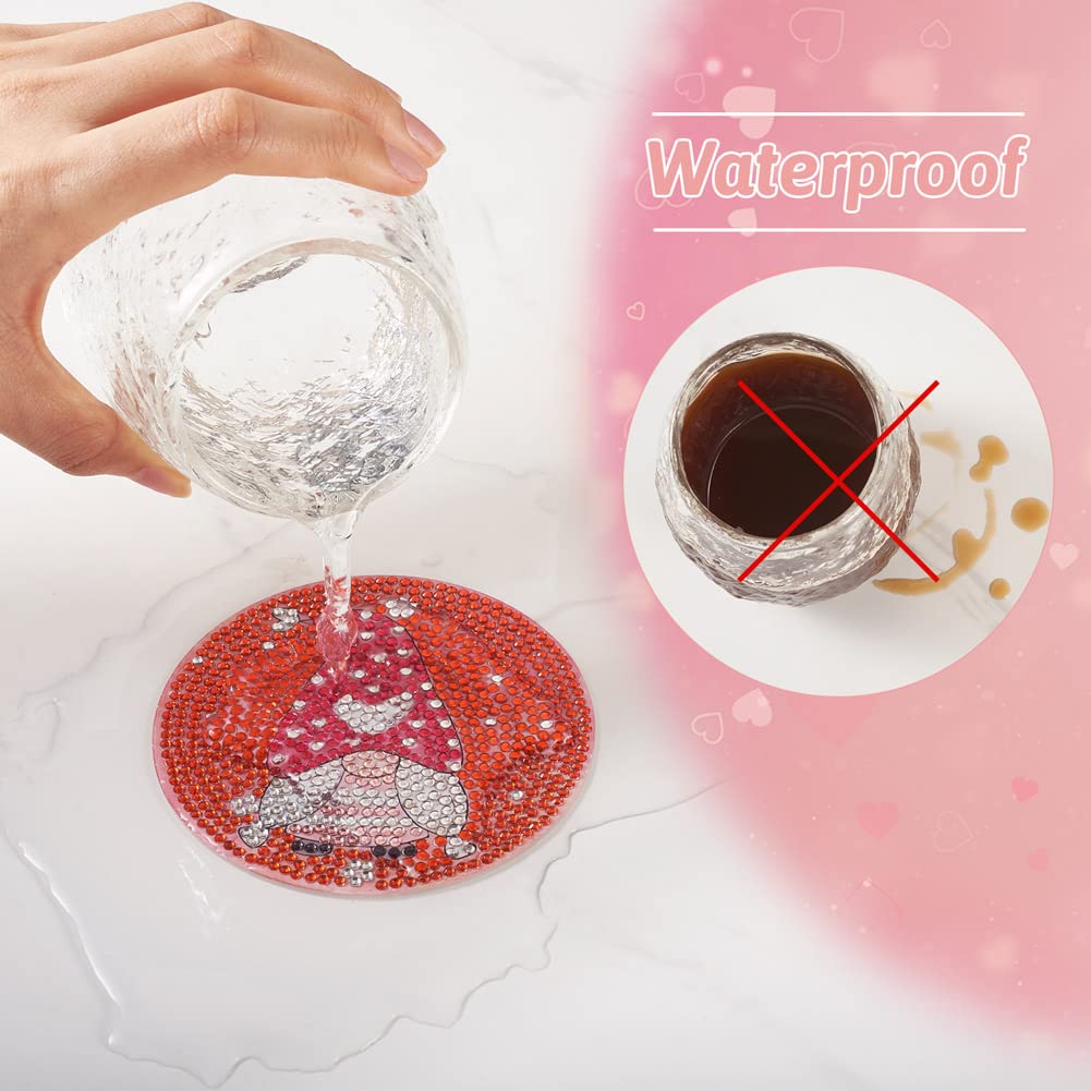 Cheriswelry 8Pcs 5D DIY Diamond Painting Kits with Coaster Holder Gnome Pattern Coaster Diamond Art Kits for Mother's Day - Image 4