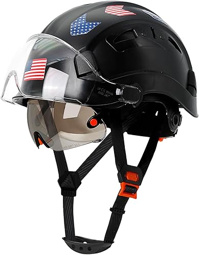 Miniatura 1 de Cascos De Construccion - Casco de construcción con visera doble aprobado por la OSHA - Casco duro ventilado con visera transparente y tintada, casco