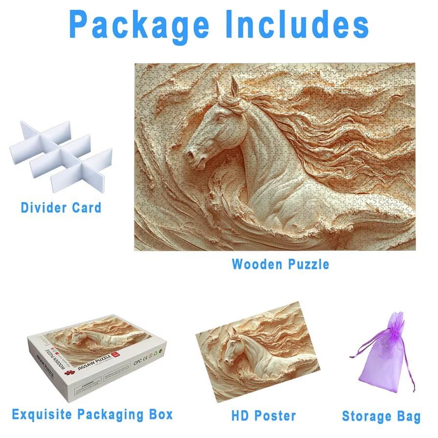 Puzzle 1500 Piezas, Puzzle Caballo con Caja Regalo, Animal Puzzles 1500 Piezas Adultos, Medidas: 87 x 57 cm, Rompecabezas Adultos de Madera, Rompecabezas para Decoración Hogar, Regalo Mujer, -6218