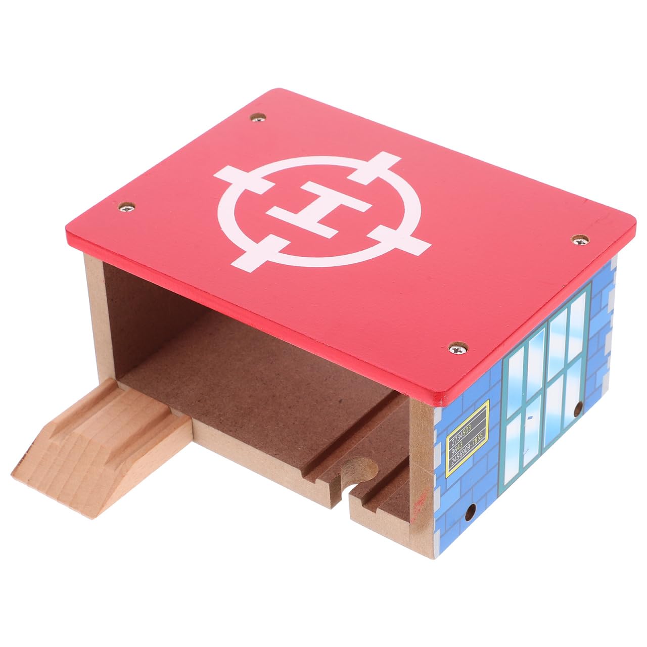 WHAMVOX Train Track Accessories Airport Toy Heliport Parking Building Wood Airport Station Toy Heliport Parking Station for Kid Wood Toy Wooden Railway Parts Wood Track Toy