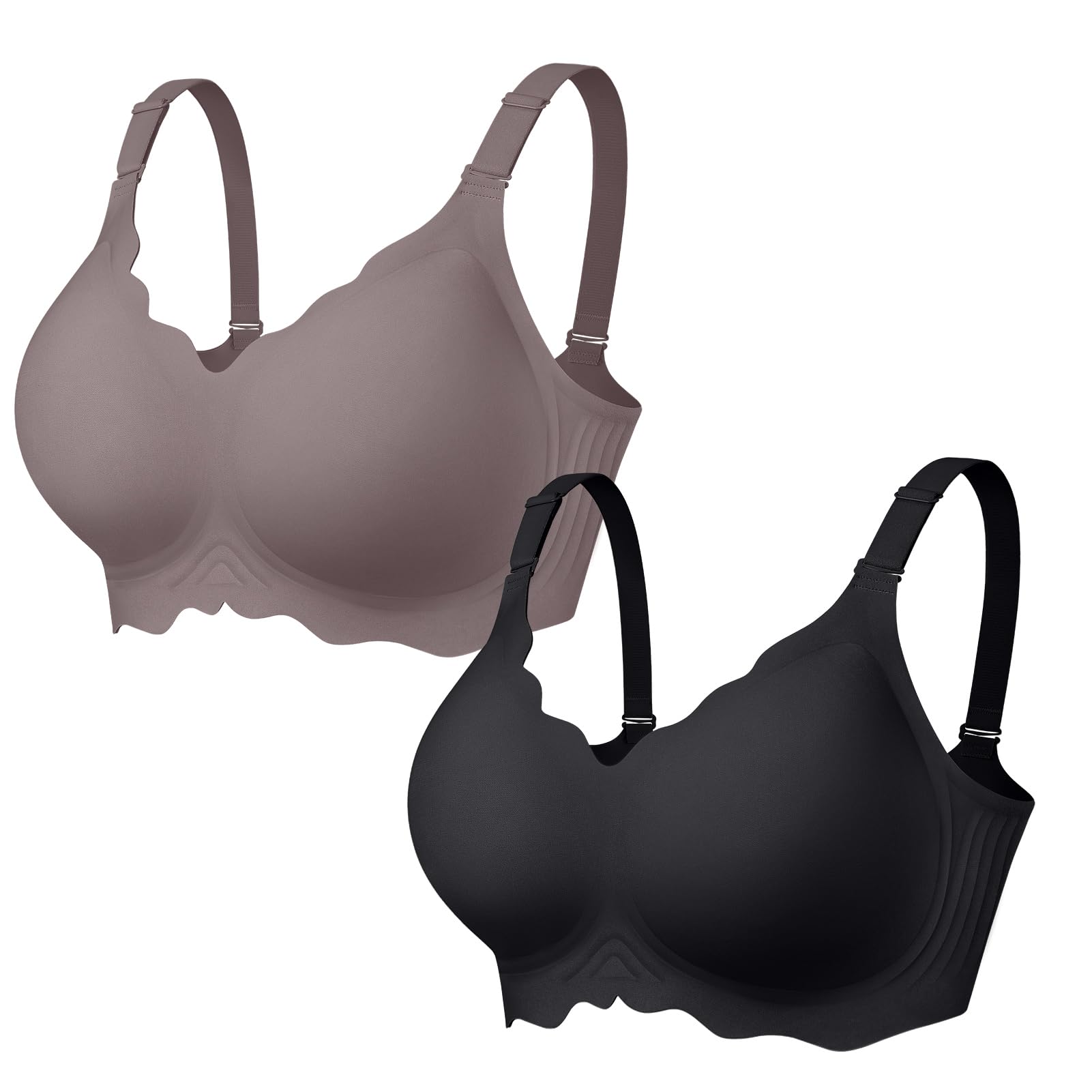 OEAK Women Value Series Jelly Bras Wireless Pushup Convertible Bra | Everyday Essentials,Comfortable Bralettes,No Underwire,Full Coverage,Support Lift,Tshirt,Soft,Seamless,Scalloped