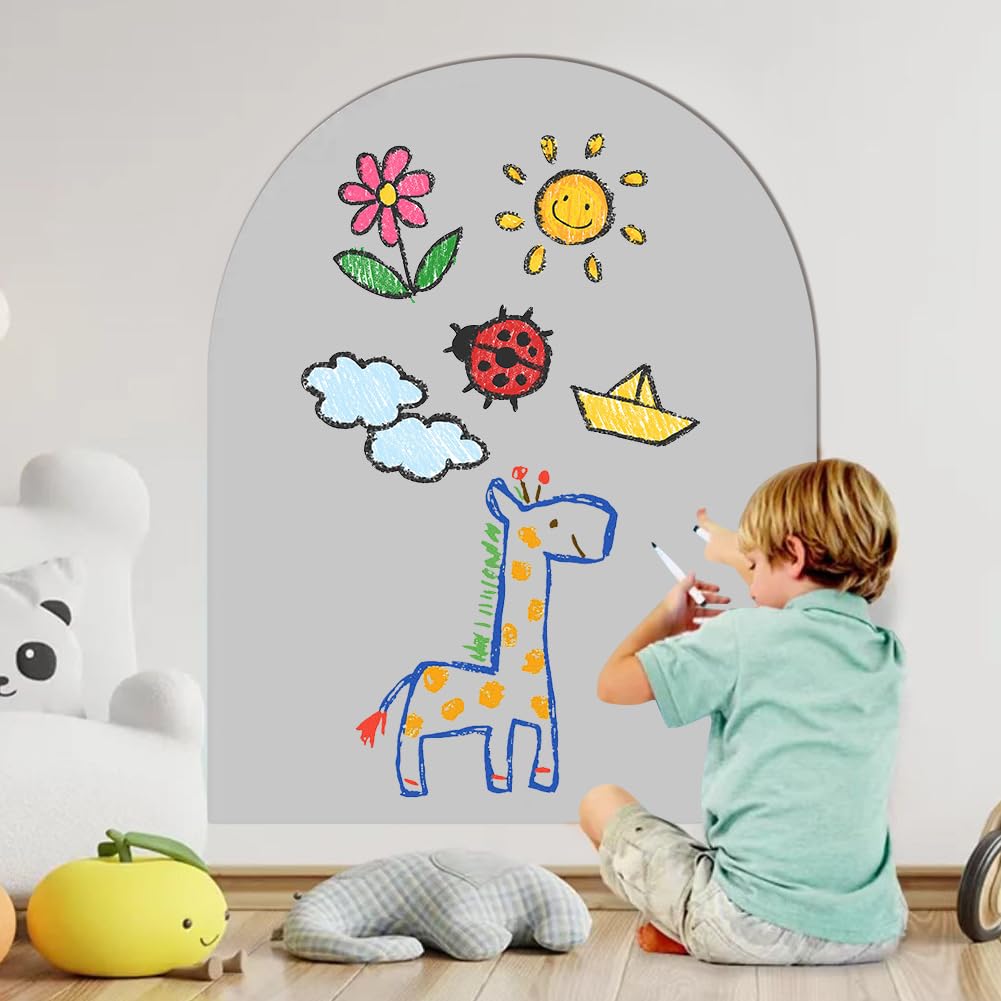 Lavagna magnetica per bambini, 80 x 100 cm, lavagna magnetica con contenitore e panno per la pulizia, parete magnetica a cupola per ragazzi e ragazze (lavagna magnetica grigia)