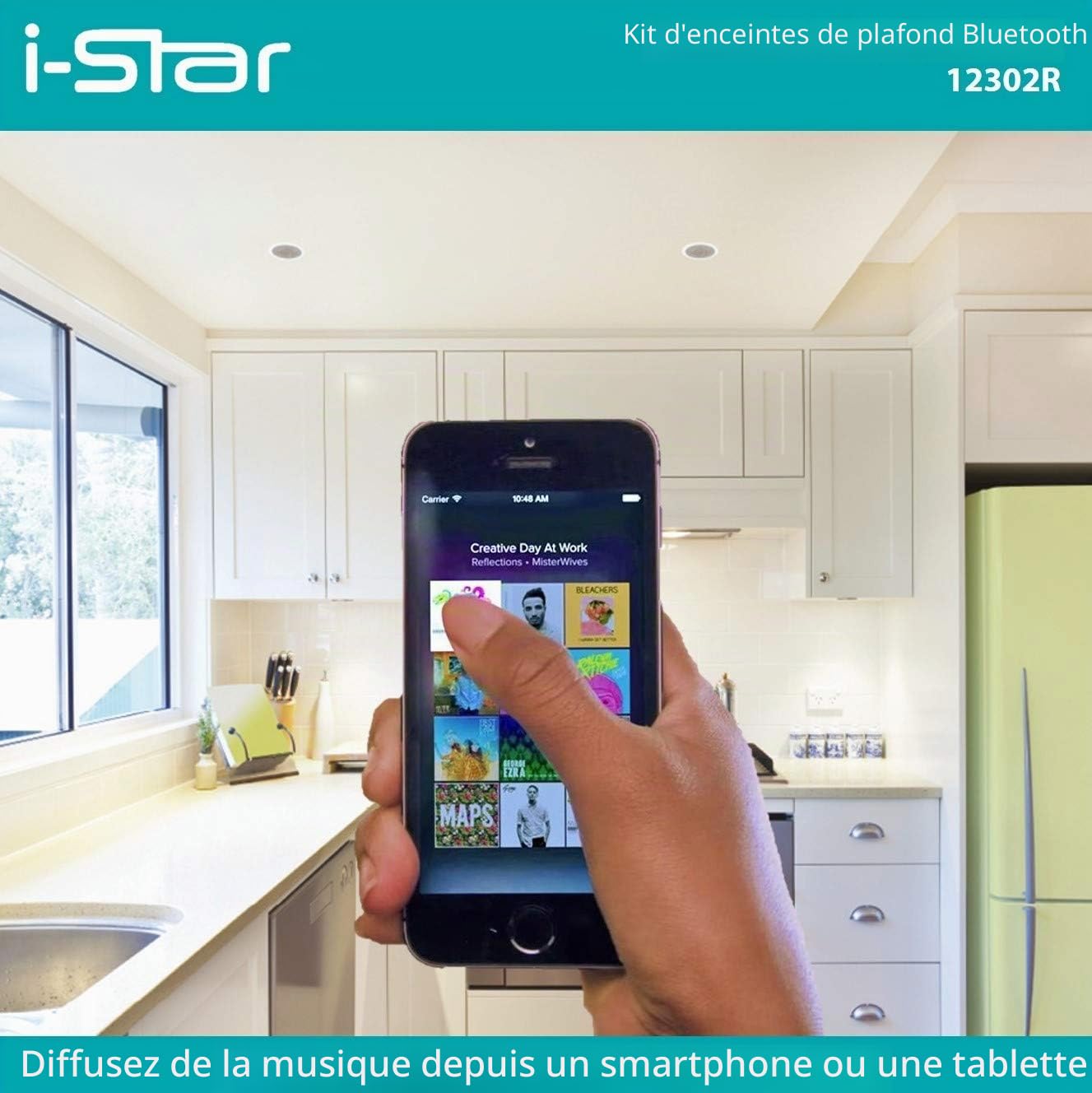 i-Star Enceinte Encastrable Plafond Bluetooth Kit Complet, Haut Parleur Plafond Encastrable
