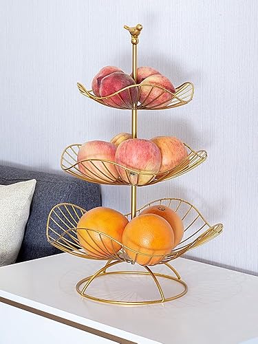 LANDTOM Soporte decorativo para cesta de frutas de 3 niveles, soporte decorativo de hierro para fruta, soporte de alambre de metal, bandejas de