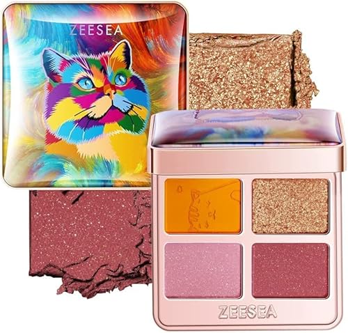 zeesea Tipsy Kitty Eyeshadow Palette Quad, Waterproof Eye Shadow for Catgirls, Matte Eyeshadow, Shimmer Eye Shadow Palette Makeup
