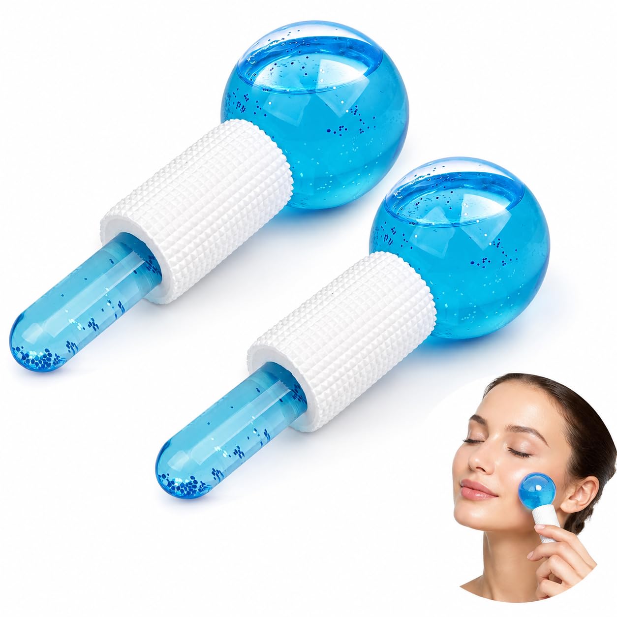 Ice Globes Facial Cooling Massager, Pack of 2 | Skin Tightening, Reduces Puffiness & Dark Circles, Anti Ageing Cryo Roller, For Women
