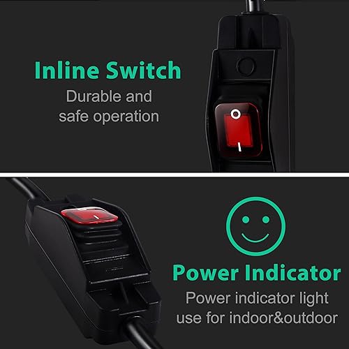 Miniatura 7 de Cable de Extensión para Exteriores con Interruptor de EncendidoApagado Impermeable, Cable de Extensión de 3 Clavijas con Interruptor de Cable en