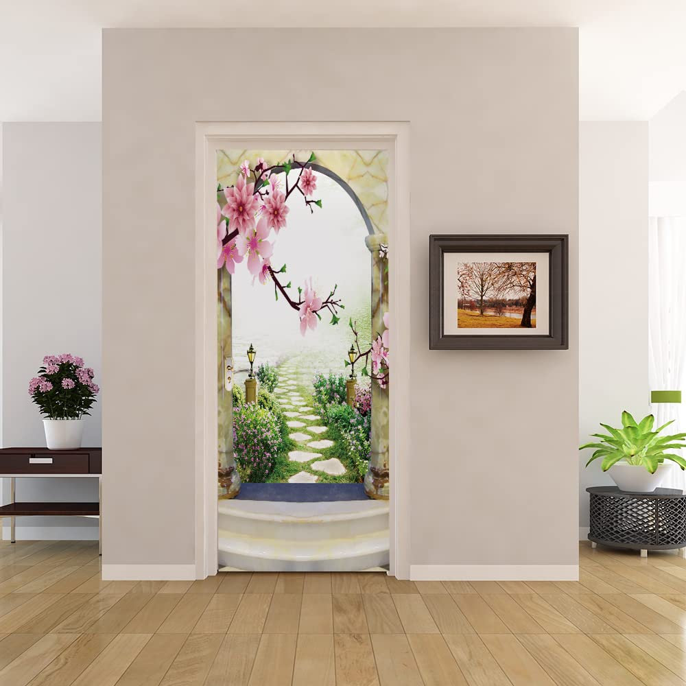 Papier peint art décor 93x205 cm et vinyle adhésif de porte effet 3D trompe l'oeil
