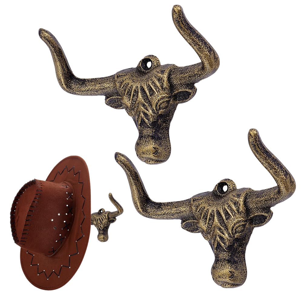 PH PandaHall 2pcs Cowboy Hat Rack for Wall, 5.12x4.13 Inch Cowboy Hats Holder Antique Bronze Western Wall Decor Hat Hooks for Organization Bedroom Living Room Barn Cabin Hunting Lodge Decor