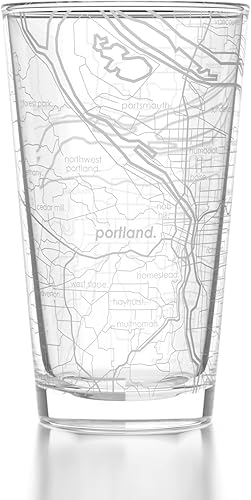 Well Told Vaso grabado de pinta de mapa de Portland Oregon, regalo de cerveza grabada (16 onzas, transparente) Pinta de mapa de la ciudad,