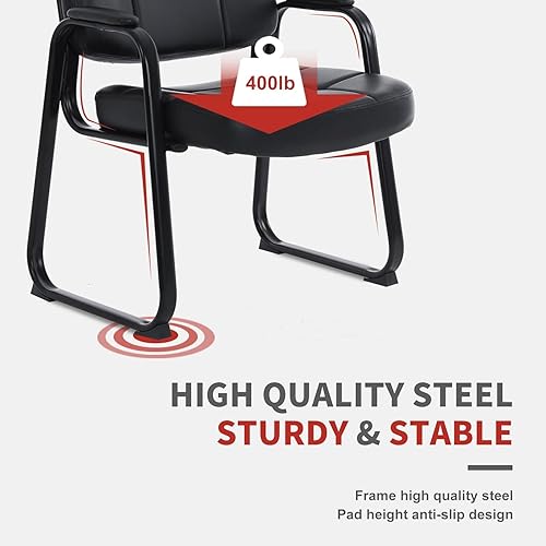 Miniatura 8 de CLATINA Silla de invitados grande y alta, cómodas sillas de recepción con reposabrazos acolchado de cuero regenerado y base de trineo para oficina,