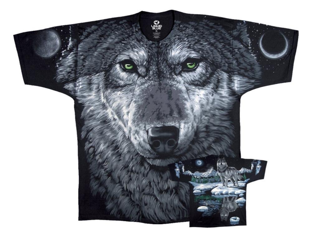Liquid Blue mens Arctic Wolf Black T-shirt T-Shirt