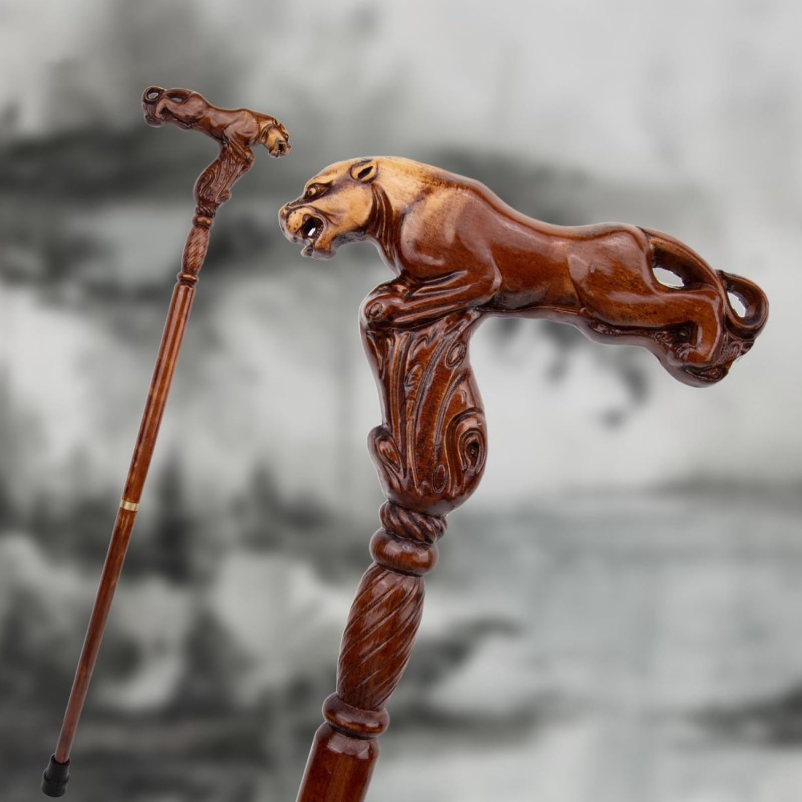 Bastoni da Passeggio in Legno con Motivo Leopardato, con Impugnatura Ergonomica e Punta in Gomma Antiscivolo, per Uomo e Donna di Lusso Decorativi da 96 Cm