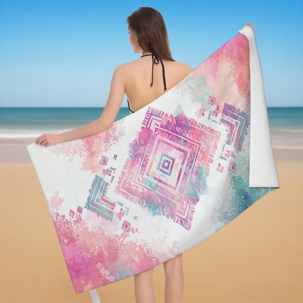 Toalla de Playa Grande 220x100cm/35x70cm, Juego de 2 Toalla Microfibra XXL de Antiarena, Toallas Playa Suave Ligera, Absorbente Secado Rápido, Beach Towel Viaje Yoga, Regalo Mujer Hombre (Rosa) B-85