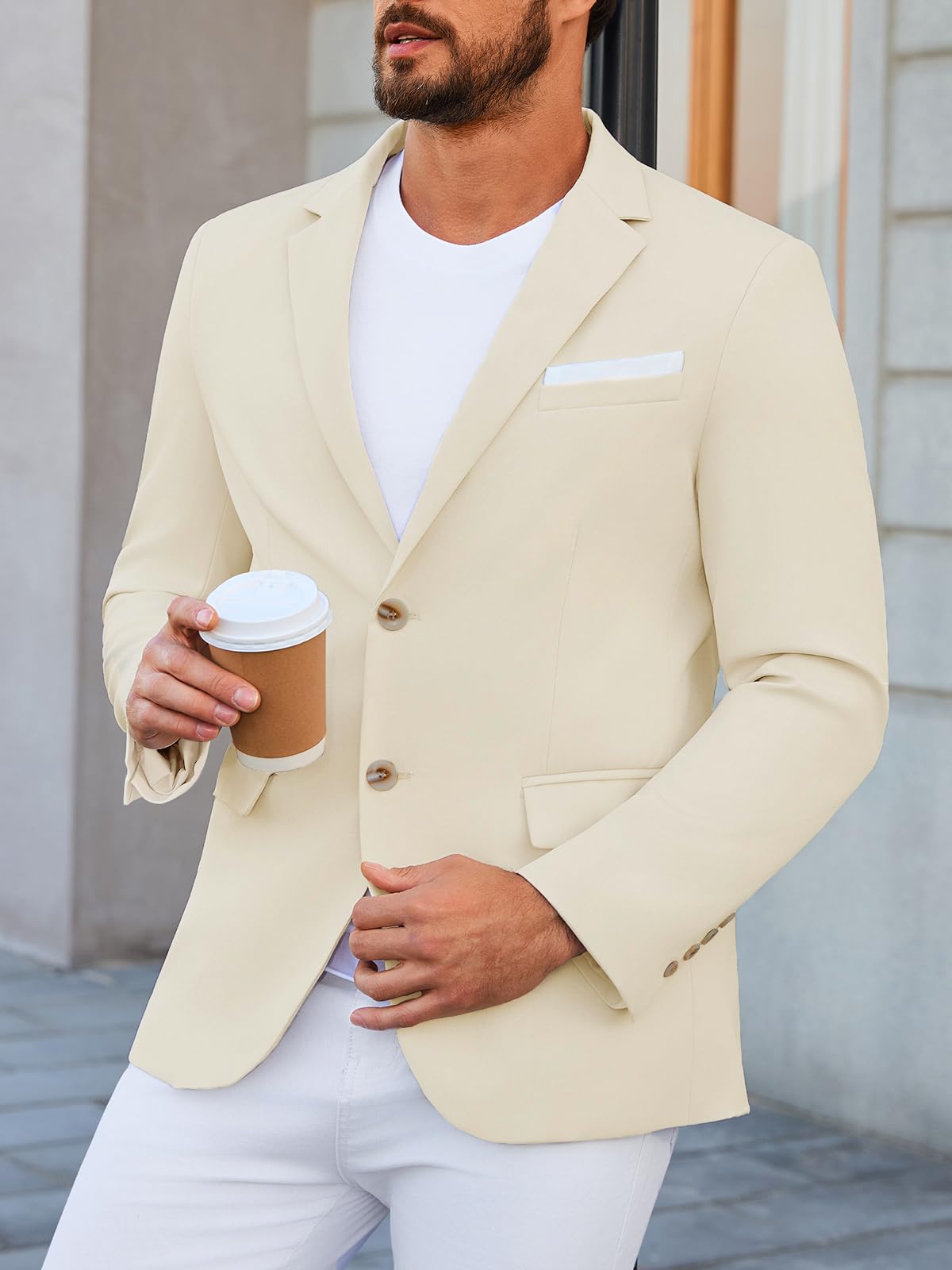 Runcati Sakko Blazer britannique à manches longues pour homme, coupe ajustée, couleur unie, pour affaires, mariage, loisirs