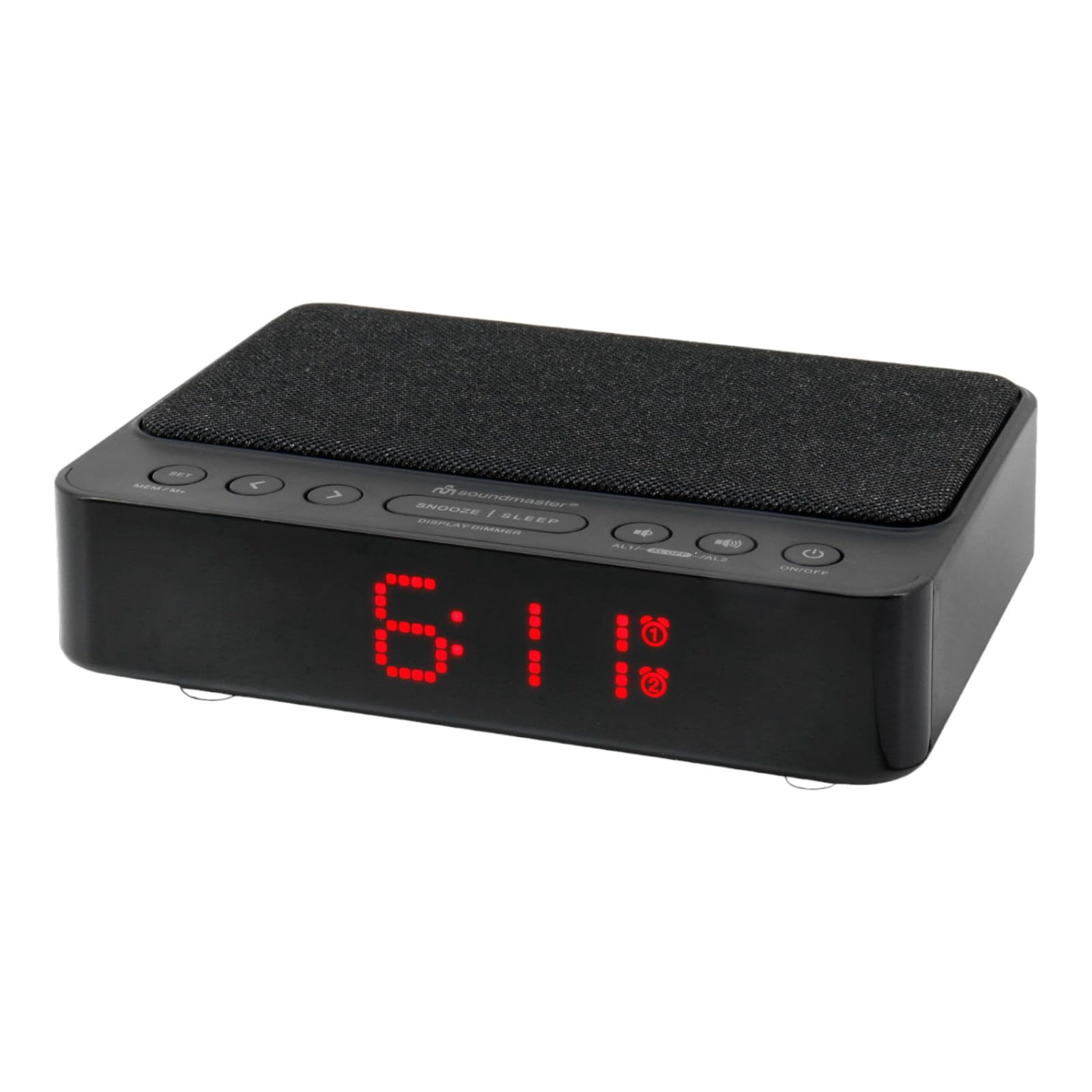 Soundmaster UR124SW Radio despertador con estación de carga inalámbrica, cargador inalámbrico para iPhone/Samsung Galaxy, pantalla LED, atenuador de 4 niveles, 2 alarmas, radio sin tictac