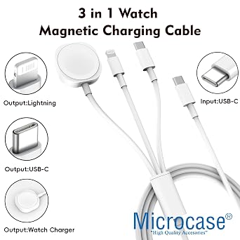 Microcase Type-C Girişli 3in1 Lightning Apple Watch serileri ve Type C Cihazlar için Şarj Kablosu - AL5176
