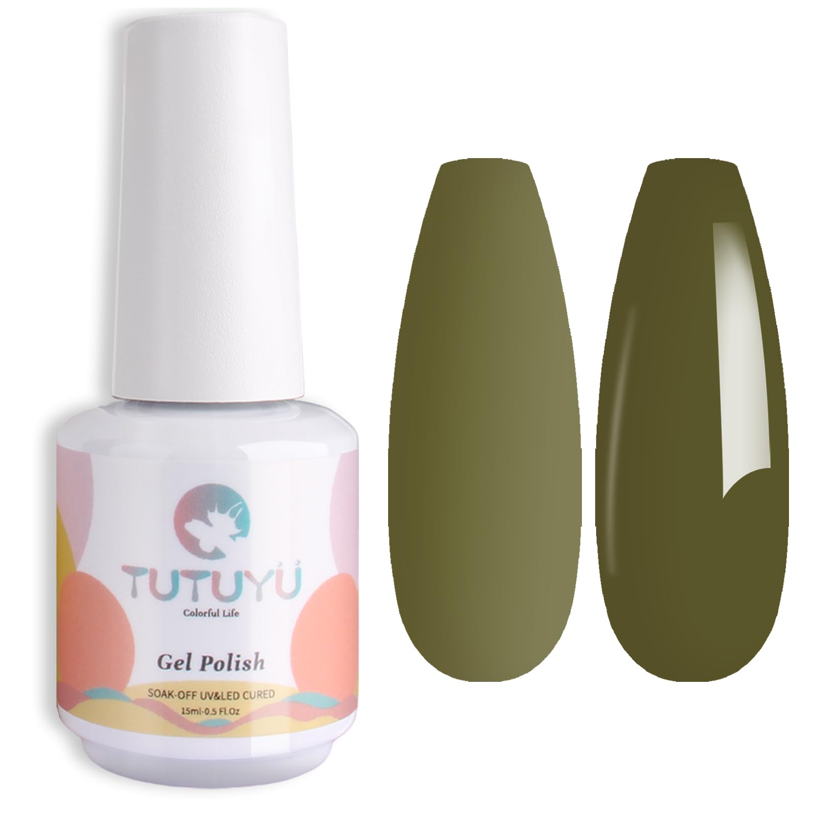 TUTUYU Olive Green Gel Nail Polish, 15ml UV/LED Soak Off Dark Green Gel Polish for Manicure Salon or DIY Nail Art at Home,Spring Summer Fall Colors -
